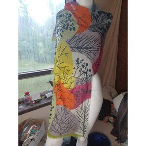 Anthropologie Kemi shawl Print 100 Per Cent wool Scarf 28x72" wrap Olive yellow